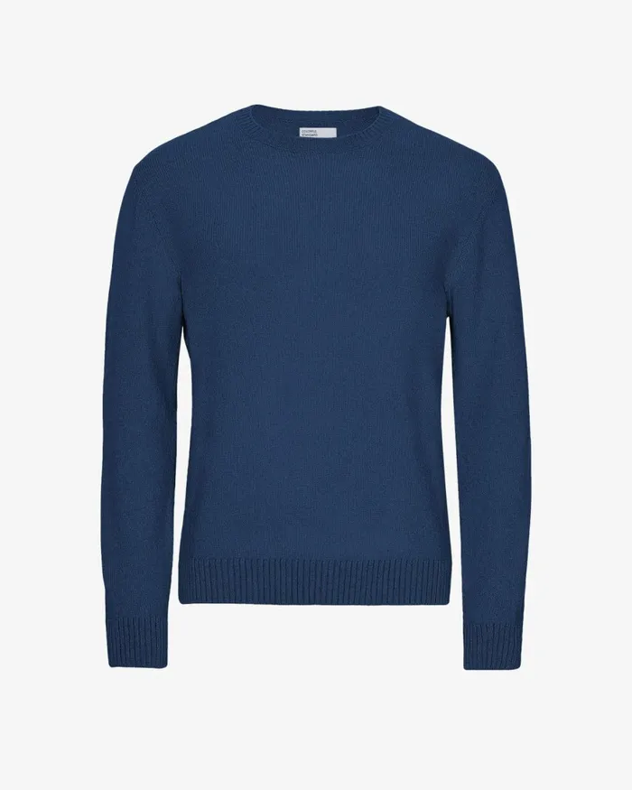 Men Knit Sweaters Colorful Standard Classic Merino Wool Crew Marine Blue