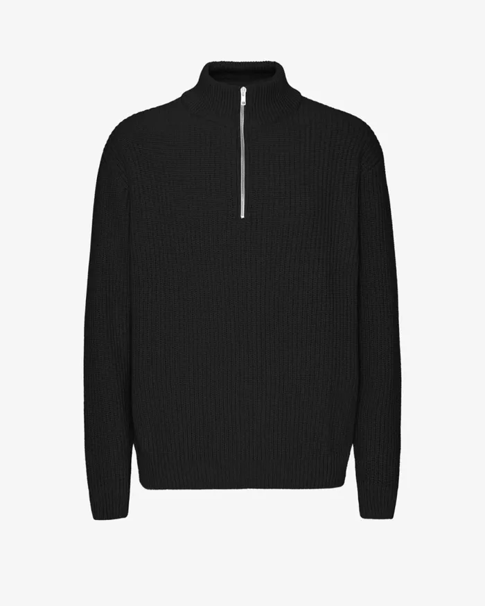 Men Knit Sweaters Colorful Standard Merino Quarter Zip Deep Black