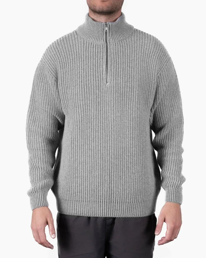Men Knit Sweaters Colorful Standard Merino Quarter Zip Deep Black
