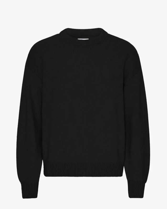 Men Knit Sweaters Colorful Standard Oversized Merino Wool Crew Deep Black