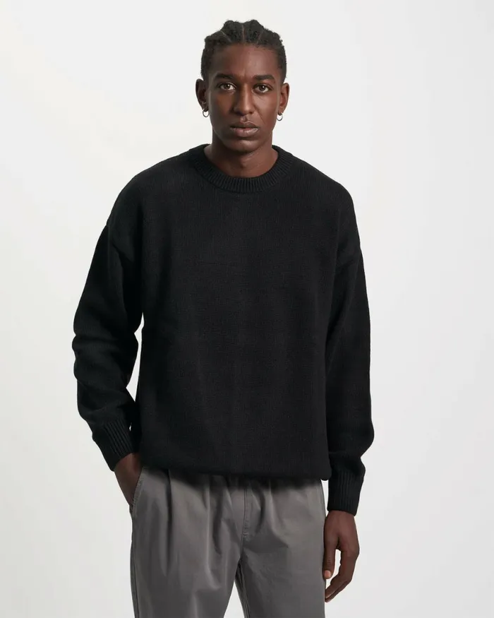 Men Knit Sweaters Colorful Standard Oversized Merino Wool Crew Deep Black
