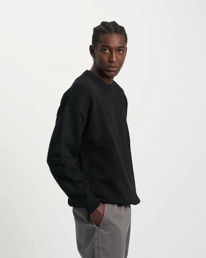 Men Knit Sweaters Colorful Standard Oversized Merino Wool Crew Deep Black