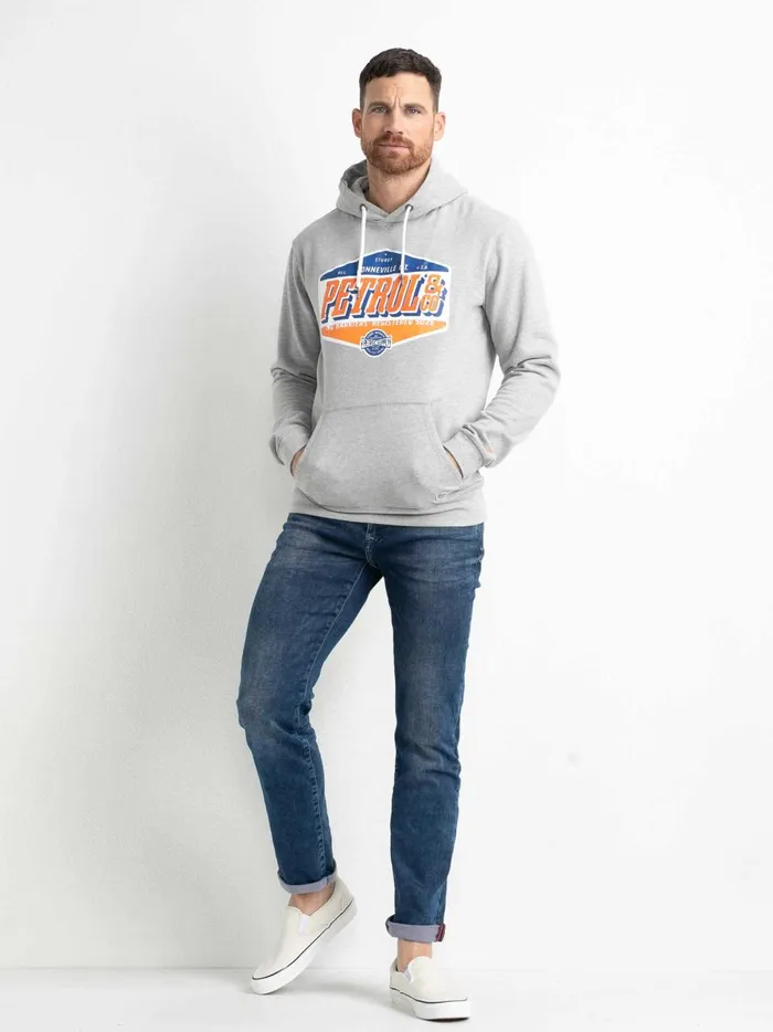 Men Knits and Sweats Petrol Industries Hoodie With Logo Artwork Light Grey Melee