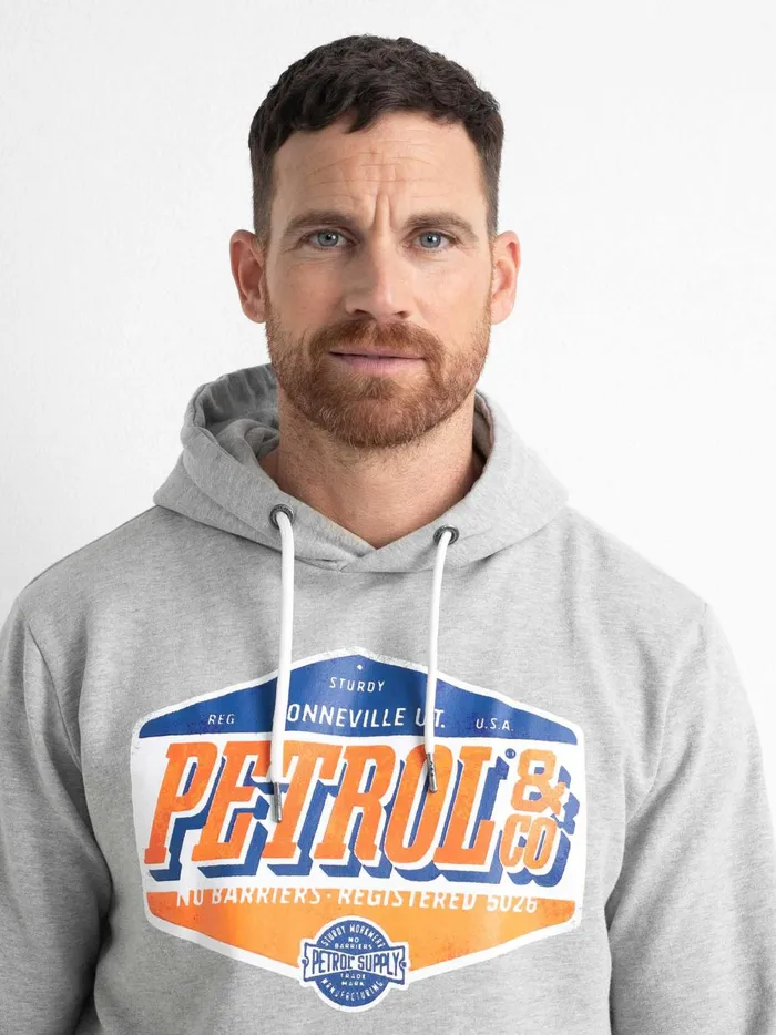 Men Knits and Sweats Petrol Industries Hoodie With Logo Artwork Light Grey Melee