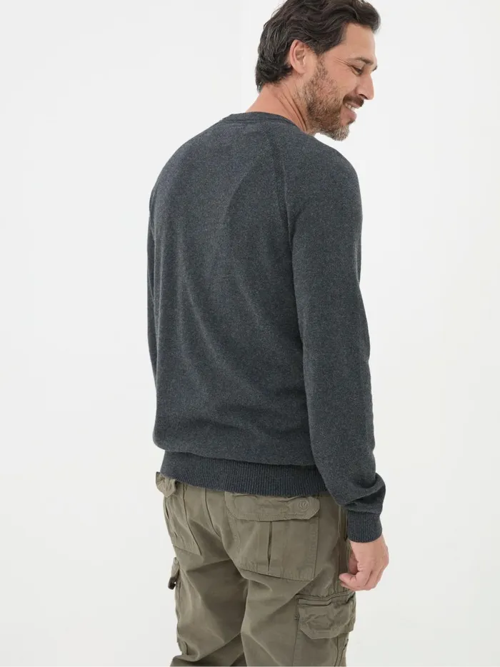 Men Knitwear Fat Face Rye Charcoal Grey Cotton Cashmere Crew Neck Jumper