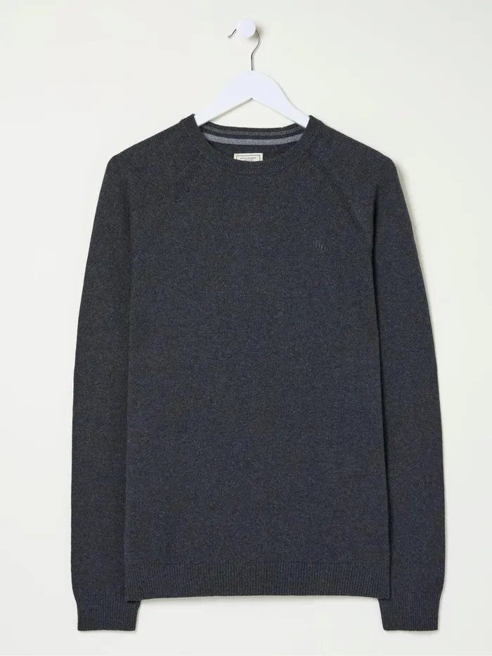 Men Knitwear Fat Face Rye Charcoal Grey Cotton Cashmere Crew Neck Jumper