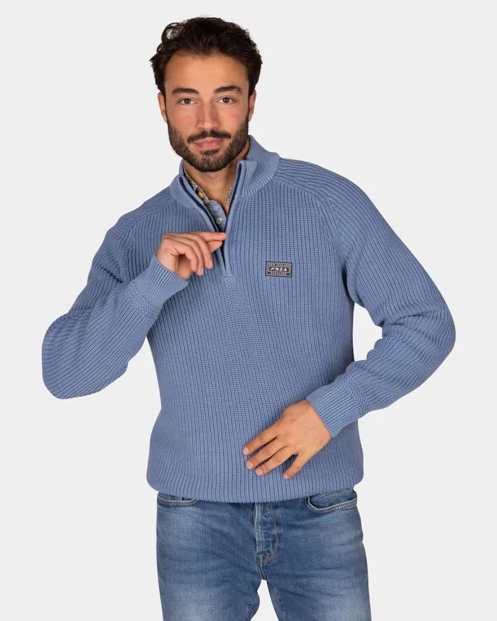 Men Knitwear NZA New Zealand Auckland Chunky Knit Blue HalfZip Sweater 8211 Mineral Blue Men Knitwear NZA New Zealand Auckland Chunky Knit Blue HalfZip Sweater 8211 Mineral Blue