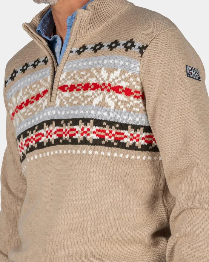 Men Knitwear NZA New Zealand Auckland SandColored Pullover With Knitted Print 8211 Shimmering Sand Men Knitwear NZA New Zealand Auckland SandColored Pullover With Knitted Print 8211 Shimmering Sand