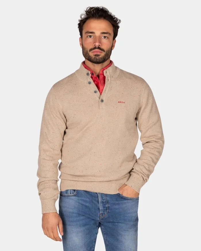 Men Knitwear NZA New Zealand Auckland SandColored Sweater With Buttons 8211 Shimmering Sand Men Knitwear NZA New Zealand Auckland SandColored Sweater With Buttons 8211 Shimmering Sand