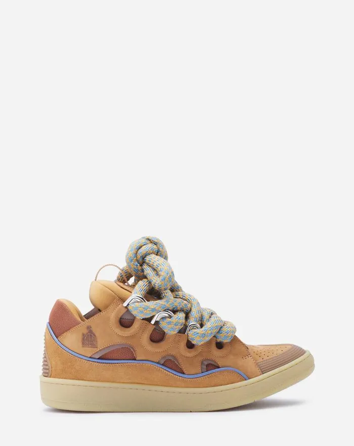 Men Lanvin Curb Curb Sneakers In Leather With Snake Laces Camel