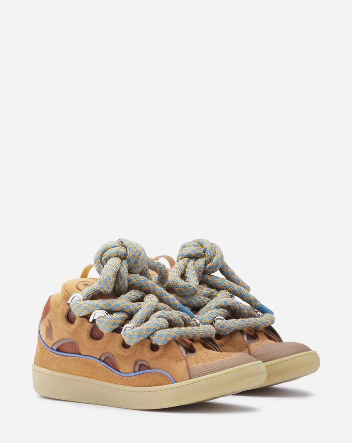 Men Lanvin Curb Curb Sneakers In Leather With Snake Laces Camel Men Lanvin Curb Curb Sneakers In Leather With Snake Laces Camel