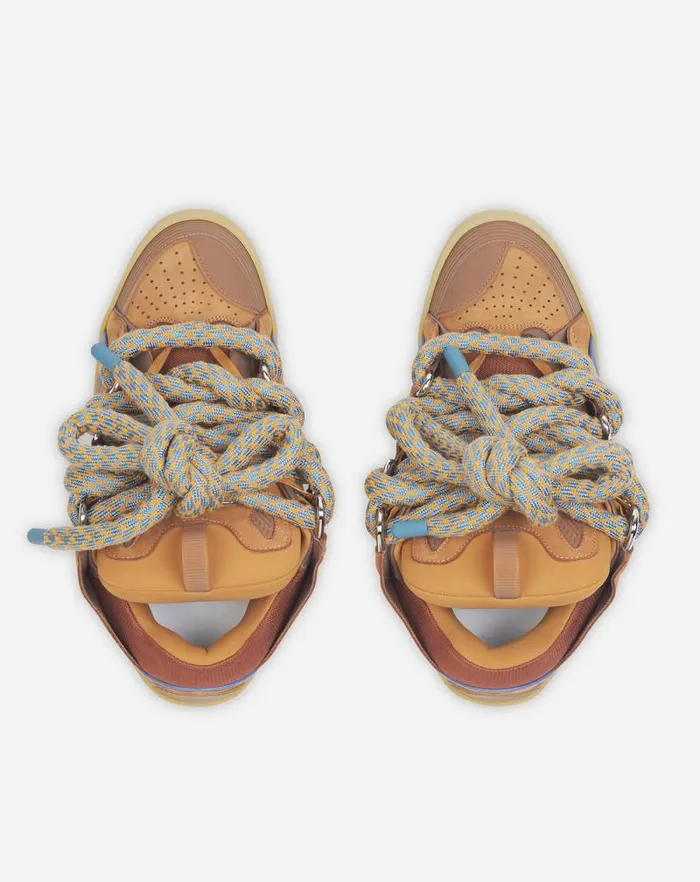 Men Lanvin Curb Curb Sneakers In Leather With Snake Laces Camel Men Lanvin Curb Curb Sneakers In Leather With Snake Laces Camel