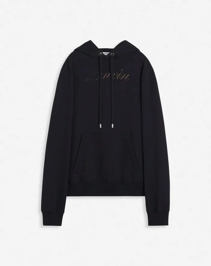 Men Lanvin Knitwear and Sweatshirts Logo Denim Hoodie Black
