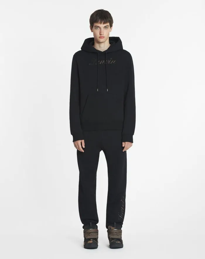 Men Lanvin Knitwear and Sweatshirts Logo Denim Hoodie Black Men Lanvin Knitwear and Sweatshirts Logo Denim Hoodie Black