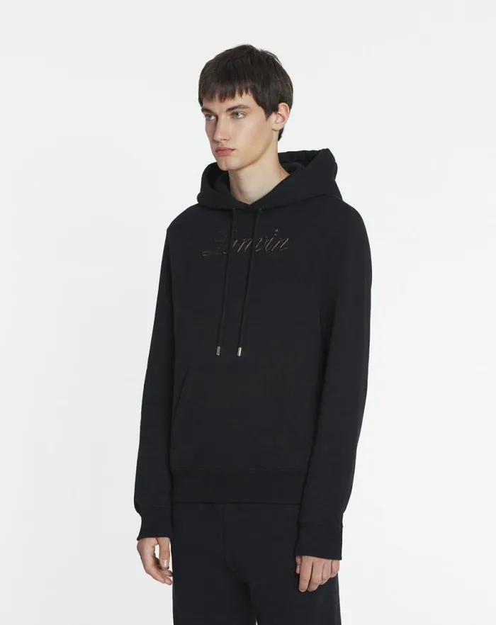 Men Lanvin Knitwear and Sweatshirts Logo Denim Hoodie Black Men Lanvin Knitwear and Sweatshirts Logo Denim Hoodie Black