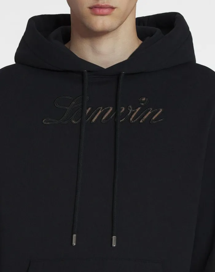 Men Lanvin Knitwear and Sweatshirts Logo Denim Hoodie Black Men Lanvin Knitwear and Sweatshirts Logo Denim Hoodie Black