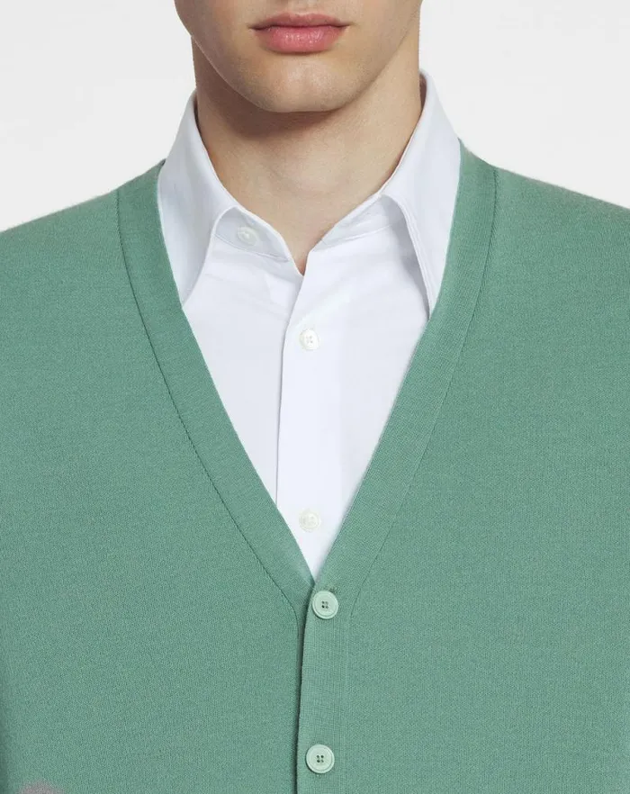 Men Lanvin Knitwear and Sweatshirts Merino Cardigan Vert De Gris Men Lanvin Knitwear and Sweatshirts Merino Cardigan Vert De Gris