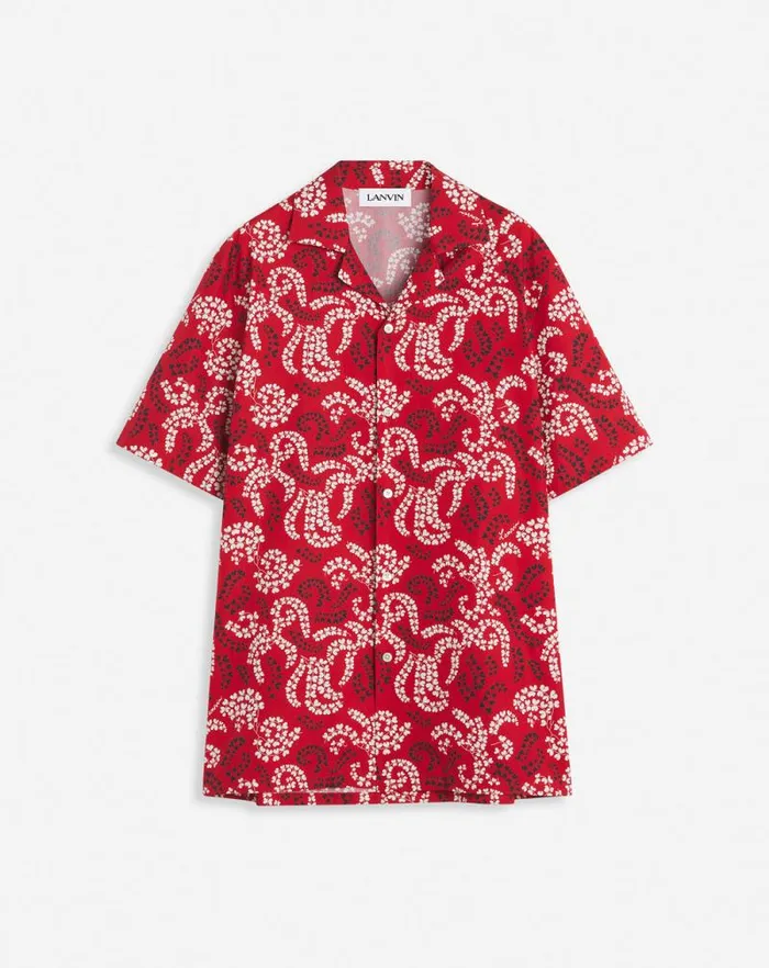 Men Lanvin Shirts Printed Cotton Shirt Carmine Red