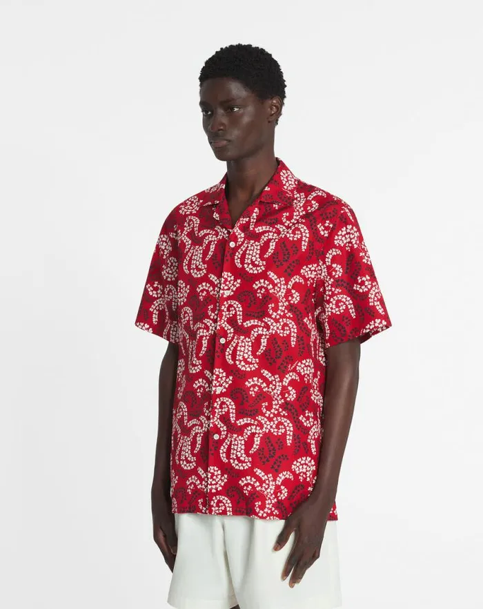 Men Lanvin Shirts Printed Cotton Shirt Carmine Red Men Lanvin Shirts Printed Cotton Shirt Carmine Red