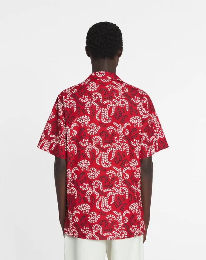 Men Lanvin Shirts Printed Cotton Shirt Carmine Red Men Lanvin Shirts Printed Cotton Shirt Carmine Red