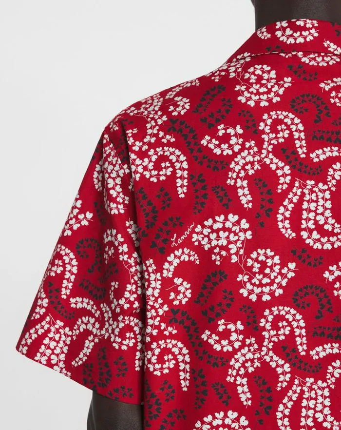 Men Lanvin Shirts Printed Cotton Shirt Carmine Red Men Lanvin Shirts Printed Cotton Shirt Carmine Red