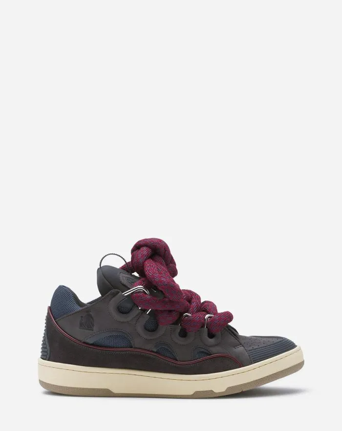 Men Lanvin Sneakers Curb Sneakers In Leather With Snake Laces Shark Grey