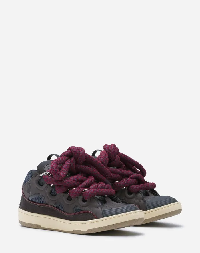 Men Lanvin Sneakers Curb Sneakers In Leather With Snake Laces Shark Grey Men Lanvin Sneakers Curb Sneakers In Leather With Snake Laces Shark Grey