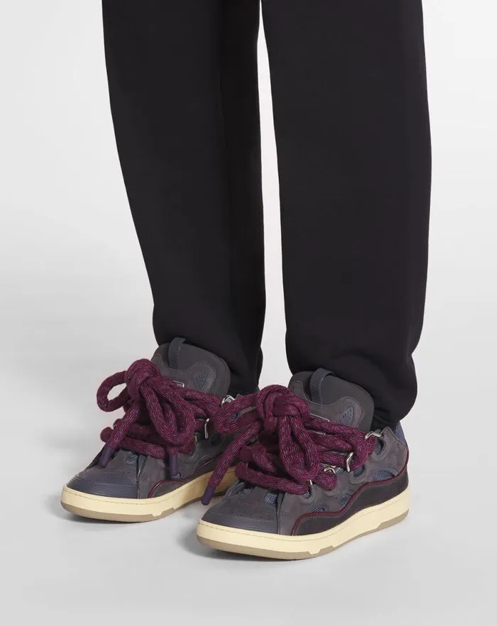Men Lanvin Sneakers Curb Sneakers In Leather With Snake Laces Shark Grey Men Lanvin Sneakers Curb Sneakers In Leather With Snake Laces Shark Grey