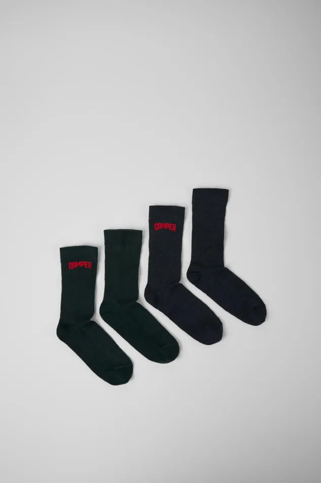 Men Long Sock Pack 2 Pairs Gray And Blue Merino Wool Socks Camper Socks
