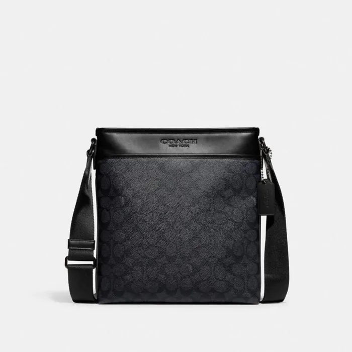 Men Messenger and Crossbody Coach Gotham Slim Crossbody In Signature Canvas Charcoal Men Messenger and Crossbody Coach Gotham Slim Crossbody In Signature Canvas Charcoal