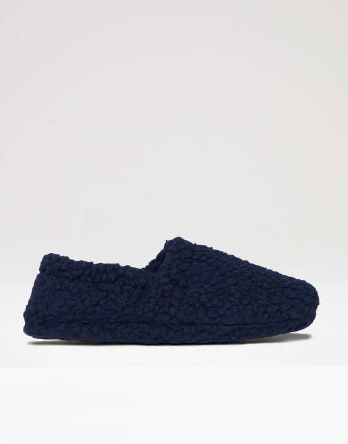 Men Navy Cosy Borg Teddy Slippers Threadbare Slippers