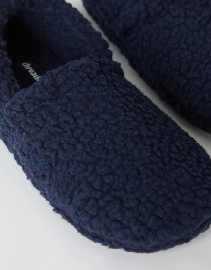 Men Navy Cosy Borg Teddy Slippers Threadbare Slippers Men Navy Cosy Borg Teddy Slippers Threadbare Slippers
