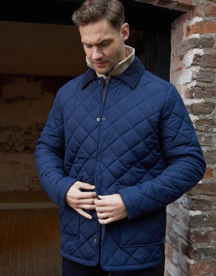 Men Navy Diamond Quilted Collared Patch Pocket Jacket Threadbare Jackets Men Navy Diamond Quilted Collared Patch Pocket Jacket Threadbare Jackets