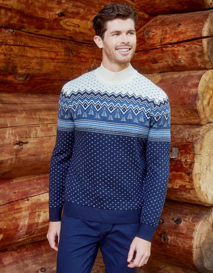 Men Navy Fairisle Turtle Neck Jumper Threadbare Jumpers