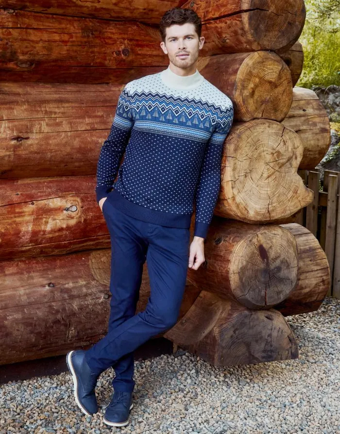 Men Navy Fairisle Turtle Neck Jumper Threadbare Jumpers Men Navy Fairisle Turtle Neck Jumper Threadbare Jumpers