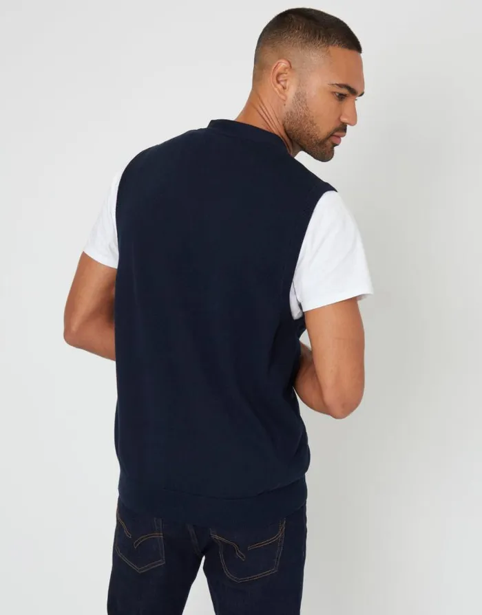 Men Navy Knitted Button Up Waistcoat Threadbare Jumpers Men Navy Knitted Button Up Waistcoat Threadbare Jumpers