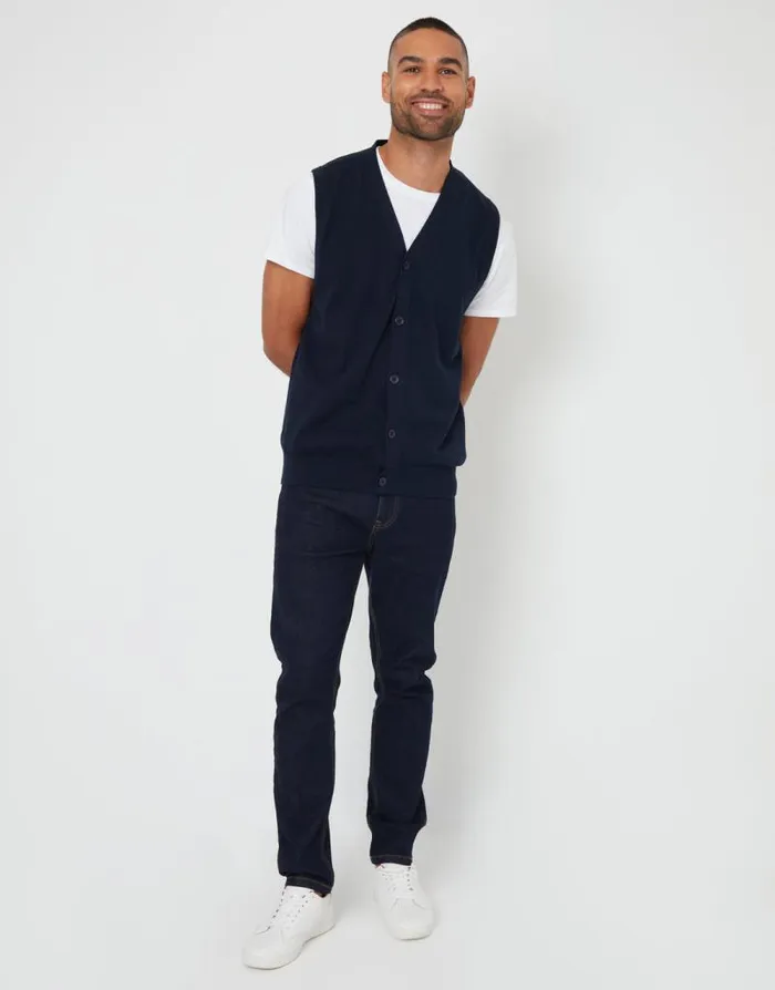 Men Navy Knitted Button Up Waistcoat Threadbare Jumpers Men Navy Knitted Button Up Waistcoat Threadbare Jumpers
