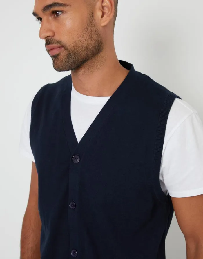 Men Navy Knitted Button Up Waistcoat Threadbare Jumpers Men Navy Knitted Button Up Waistcoat Threadbare Jumpers
