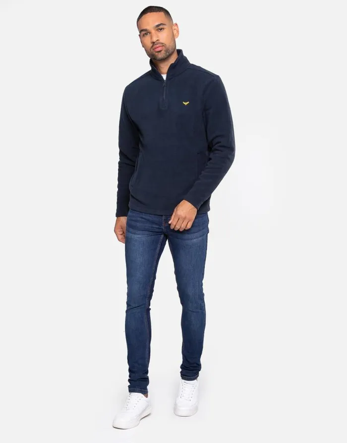 Men Navy Quarter Zip Fleece Sweatshirt Threadbare Jumpers Men Navy Quarter Zip Fleece Sweatshirt Threadbare Jumpers