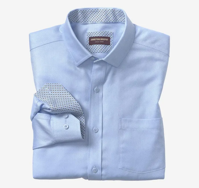 Men NonIron Dress Shirt Blue Solid Birdseye JohnstonandMurphy Shirts