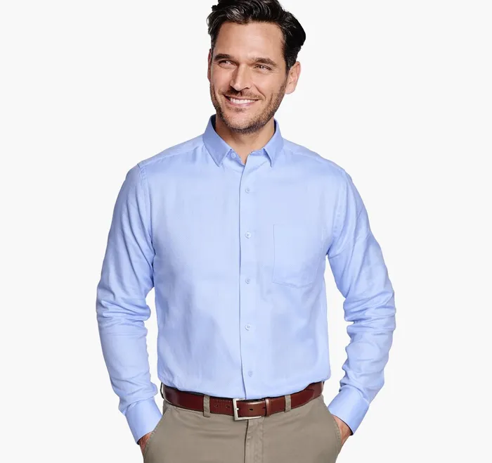 Men NonIron Dress Shirt Blue Solid Birdseye JohnstonandMurphy Shirts Men NonIron Dress Shirt Blue Solid Birdseye JohnstonandMurphy Shirts