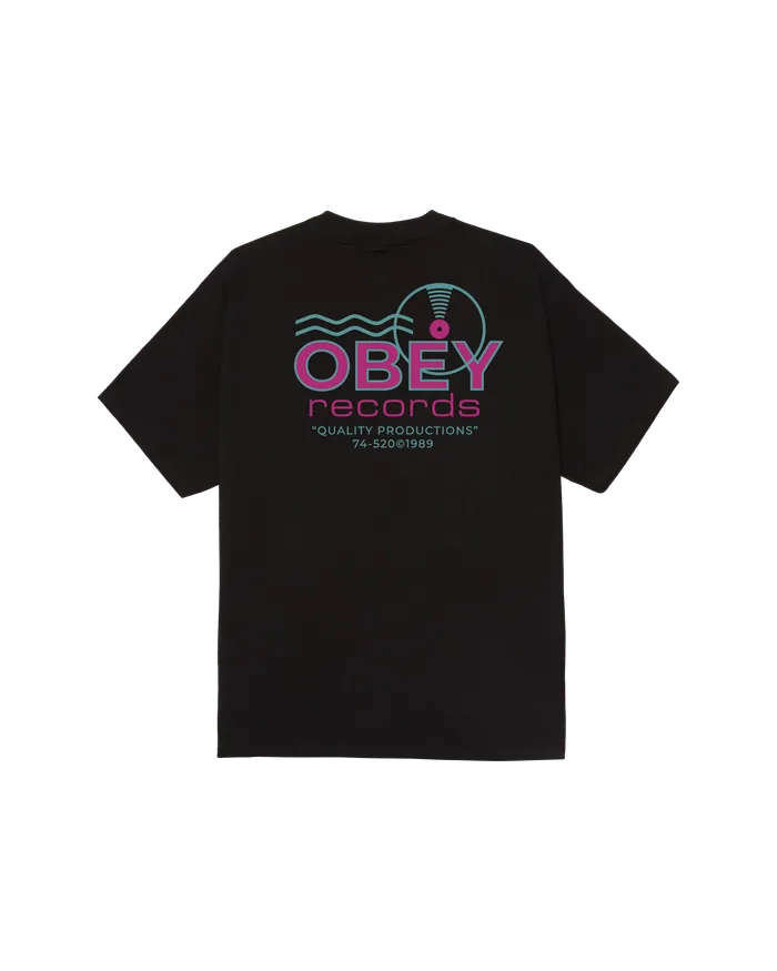 Men OBEY Clothing OBEY RECORDS SOUND WAVES CLASSIC TSHIRT Black TSHIRTS