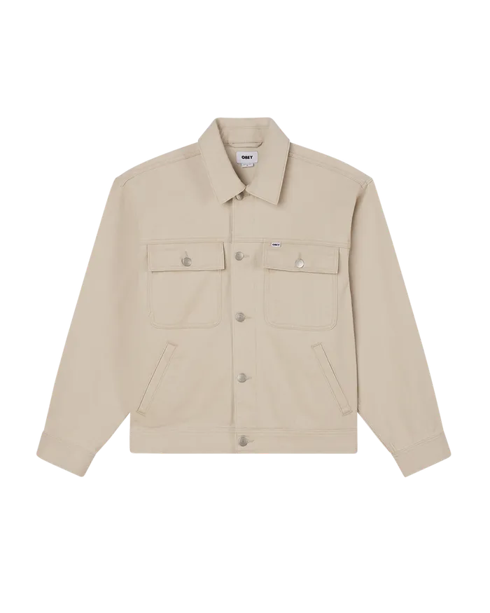 Men OPENA JACKET Silver Grey Faded Wash JACKETS OBEY Clothing