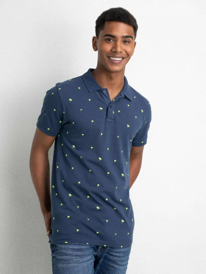 Men Polo Shirts Petrol Industries Palm Tree Polo Shirt Petrol Blue