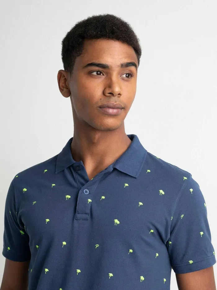 Men Polo Shirts Petrol Industries Palm Tree Polo Shirt Petrol Blue