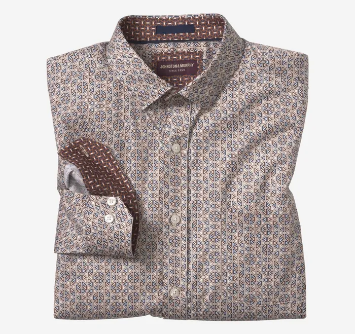 Men Printed Cotton Shirt Brownnavy Triangle JohnstonandMurphy Shirts
