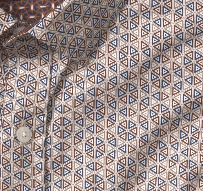Men Printed Cotton Shirt Brownnavy Triangle JohnstonandMurphy Shirts Men Printed Cotton Shirt Brownnavy Triangle JohnstonandMurphy Shirts