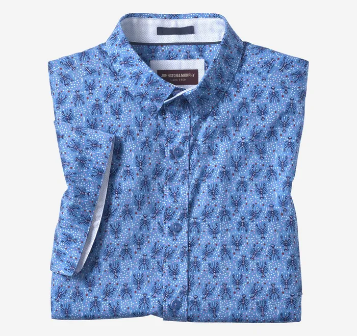 Men Printed Cotton ShortSleeve Shirt Blue Lobster JohnstonandMurphy ShortSleeve Shirts Men Printed Cotton ShortSleeve Shirt Blue Lobster JohnstonandMurphy ShortSleeve Shirts