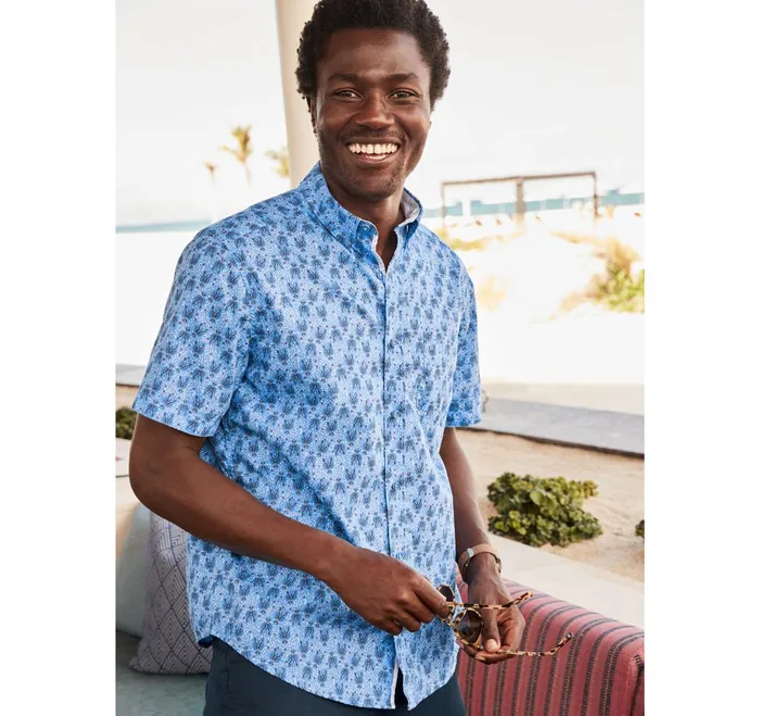 Men Printed Cotton ShortSleeve Shirt Blue Lobster JohnstonandMurphy ShortSleeve Shirts Men Printed Cotton ShortSleeve Shirt Blue Lobster JohnstonandMurphy ShortSleeve Shirts