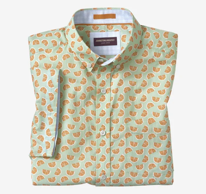 Men Printed Cotton ShortSleeve Shirt Green Citrus JohnstonandMurphy ShortSleeve Shirts Men Printed Cotton ShortSleeve Shirt Green Citrus JohnstonandMurphy ShortSleeve Shirts